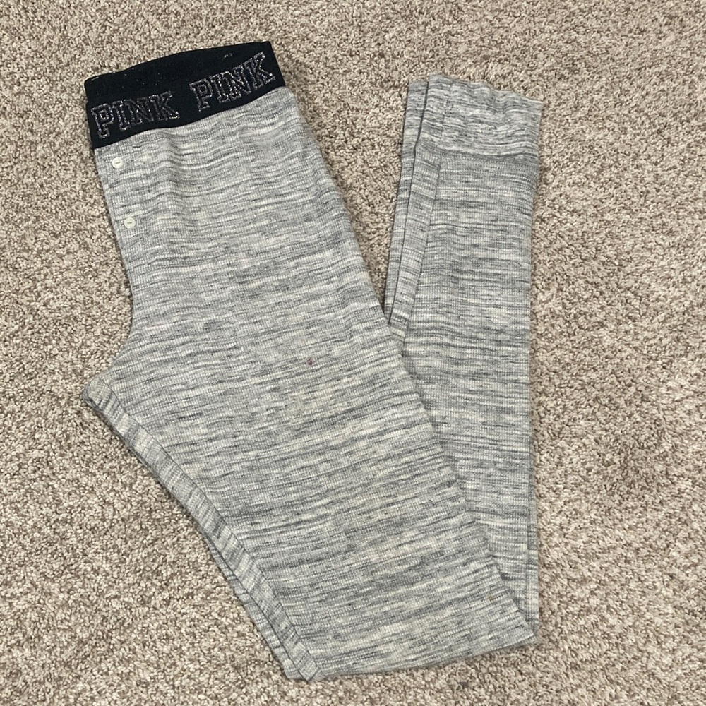 PINK Victoria's Secret Gray Space-Dye Lounge Pants with Black Logo Waistband